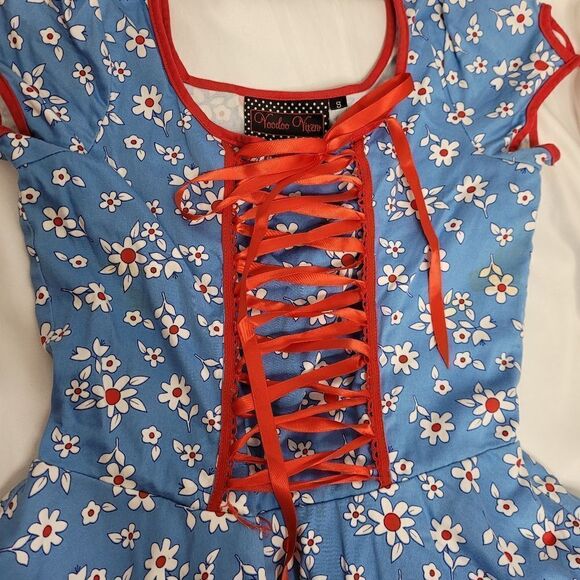 VOODOO VIXEN dress blue daisy floral corset lace up circle pinup S - Picture 5 of 14